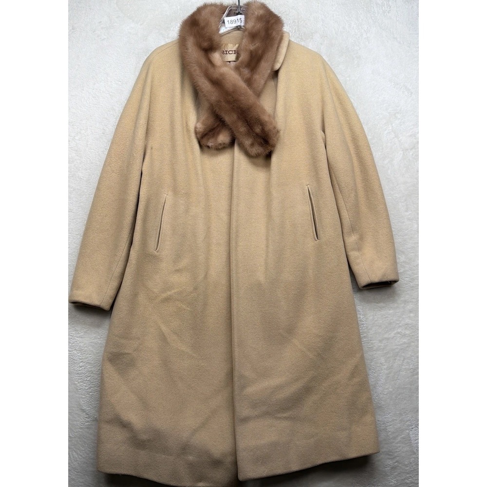 Bernhard Altmann Cashmere Coat Womens L Fur Trim Camel Vintage Long Luxury